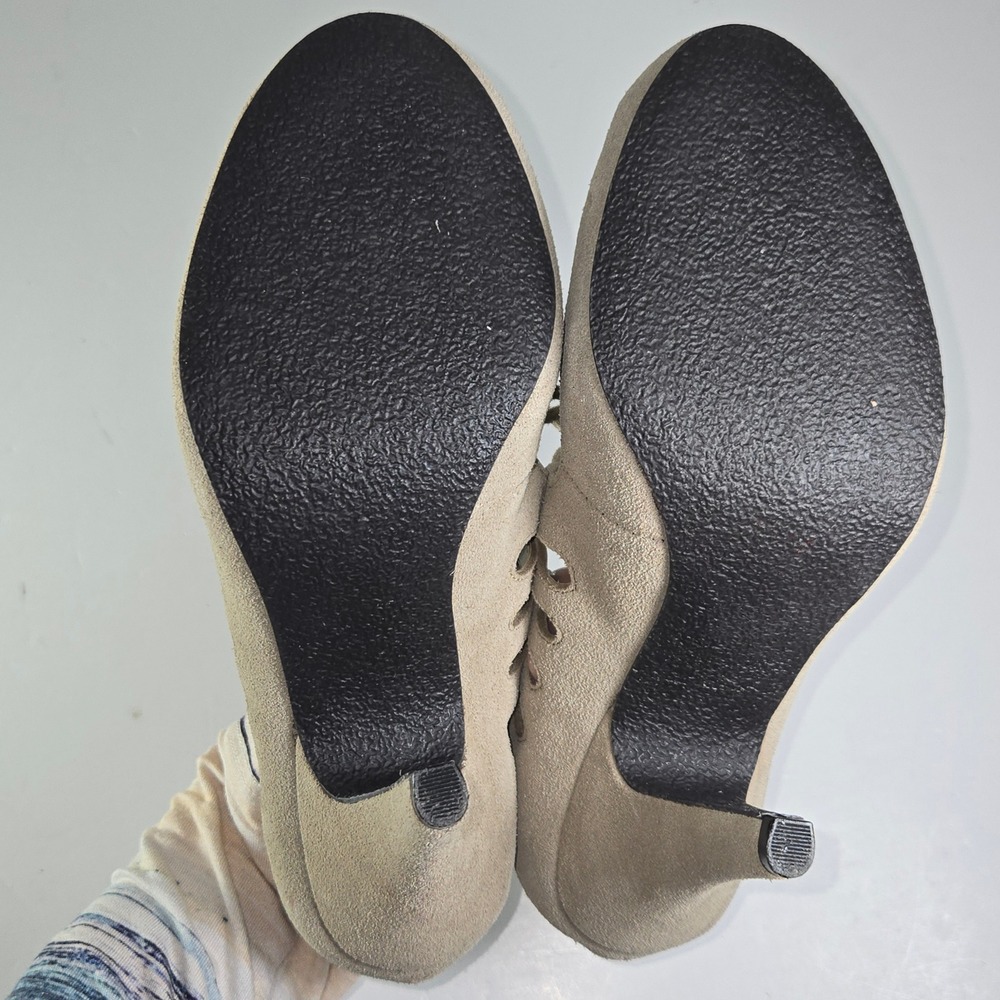 Crown Vintage Bruges leather Cutout Lace Up Heels Beige Women's Size 7.5M - Picture 6 of 11